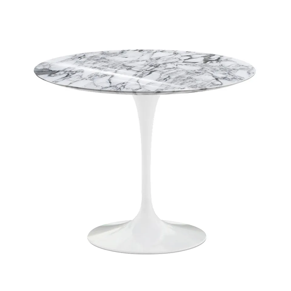 Saarinen Round Table - Dining table, Ø 91 cm, White base, matt white Arabescato marble top