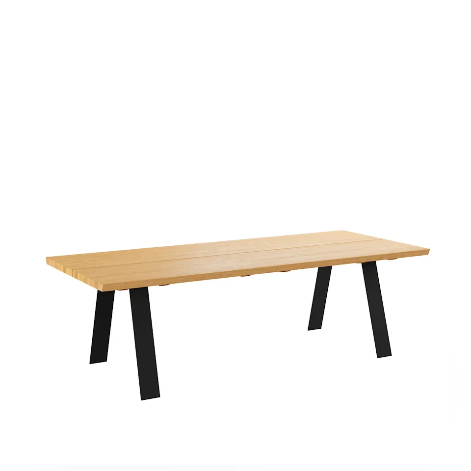 GM 3200 Plank Table, 210 x 100 cm, Tabletop in oiled oak, 1 additional tabletop in matching wood, Base in black powder coated steel