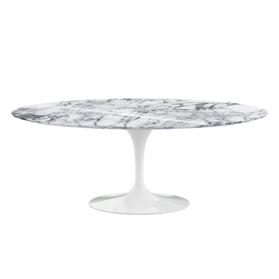 Saarinen Oval Table - Dining table, 198 x 121 cm, White base, matt white Arabescato marble top