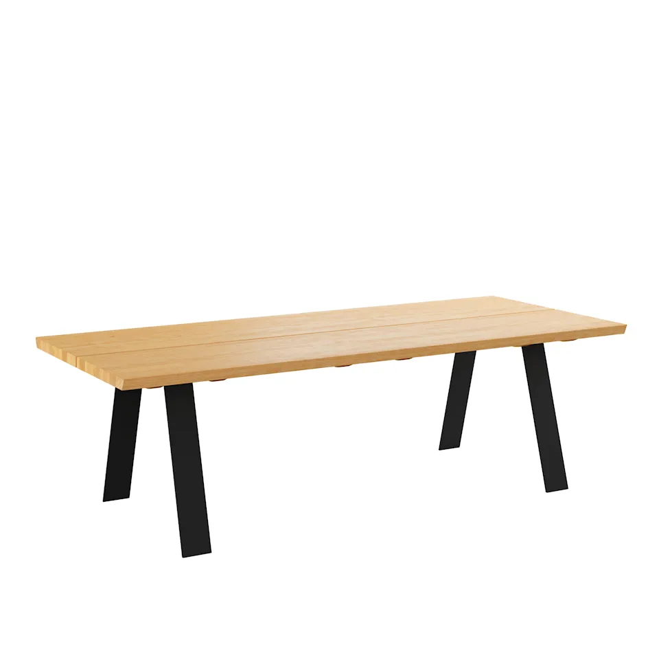 GM 3200 Plank Table, 300 x 100 cm, Tabletop in oiled Oak, 1 additional tabletop in matching wood, Base in black powder coated steel