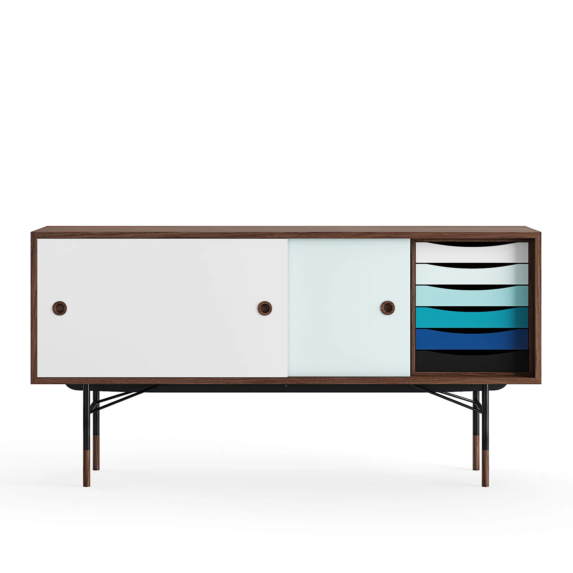 Sideboard With Tray Unit, Oak Veneer, Black Steel, Cold - House of Finn Juhl - Finn Juhl - NO GA