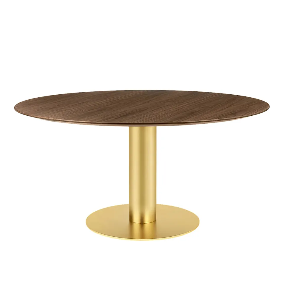 GUBI 2.0 Dining Table, Ø 150 cm, Top: Wood - Walnut, Base: Brass