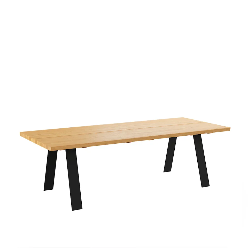 GM 3200 Plank Table, 240 x 100 cm, Tabletop in Oiled Oak, Without additional tabletop, Base in black powder coated steel