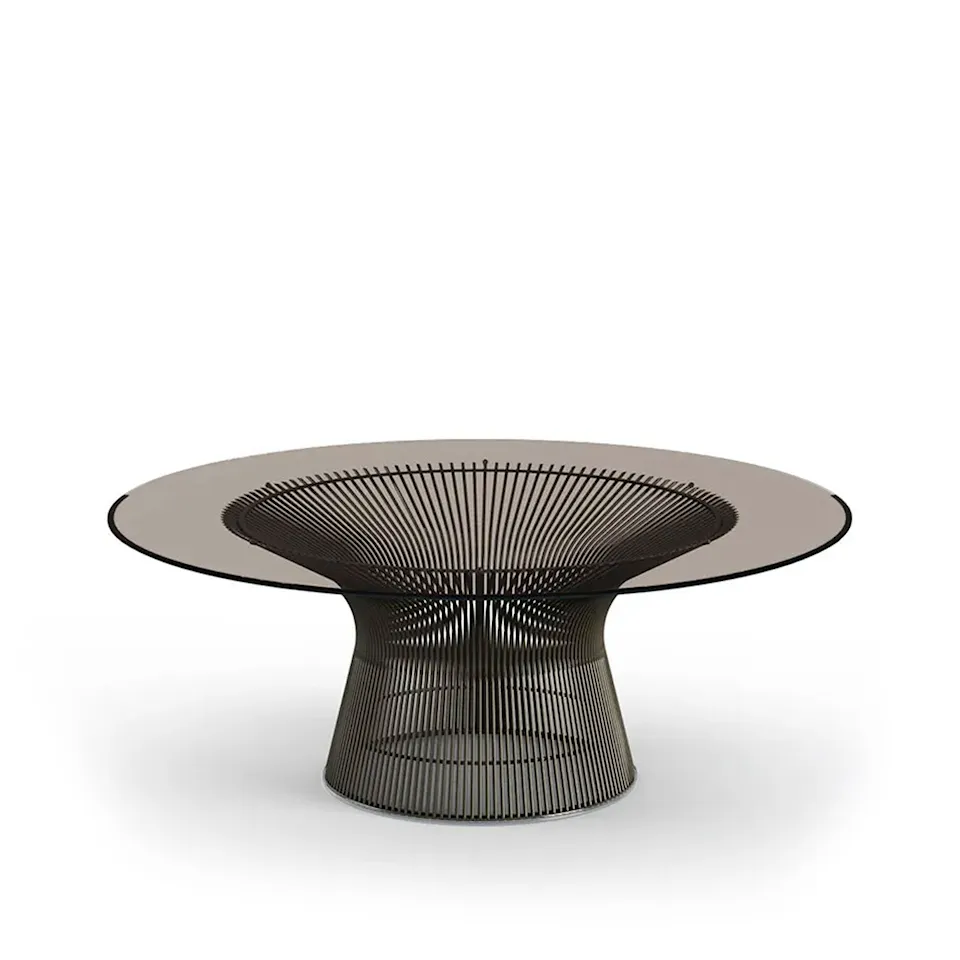 Platner Coffee Table, base in Bronze metallic, Ø 91,5 cm, top in Bronze colored glass