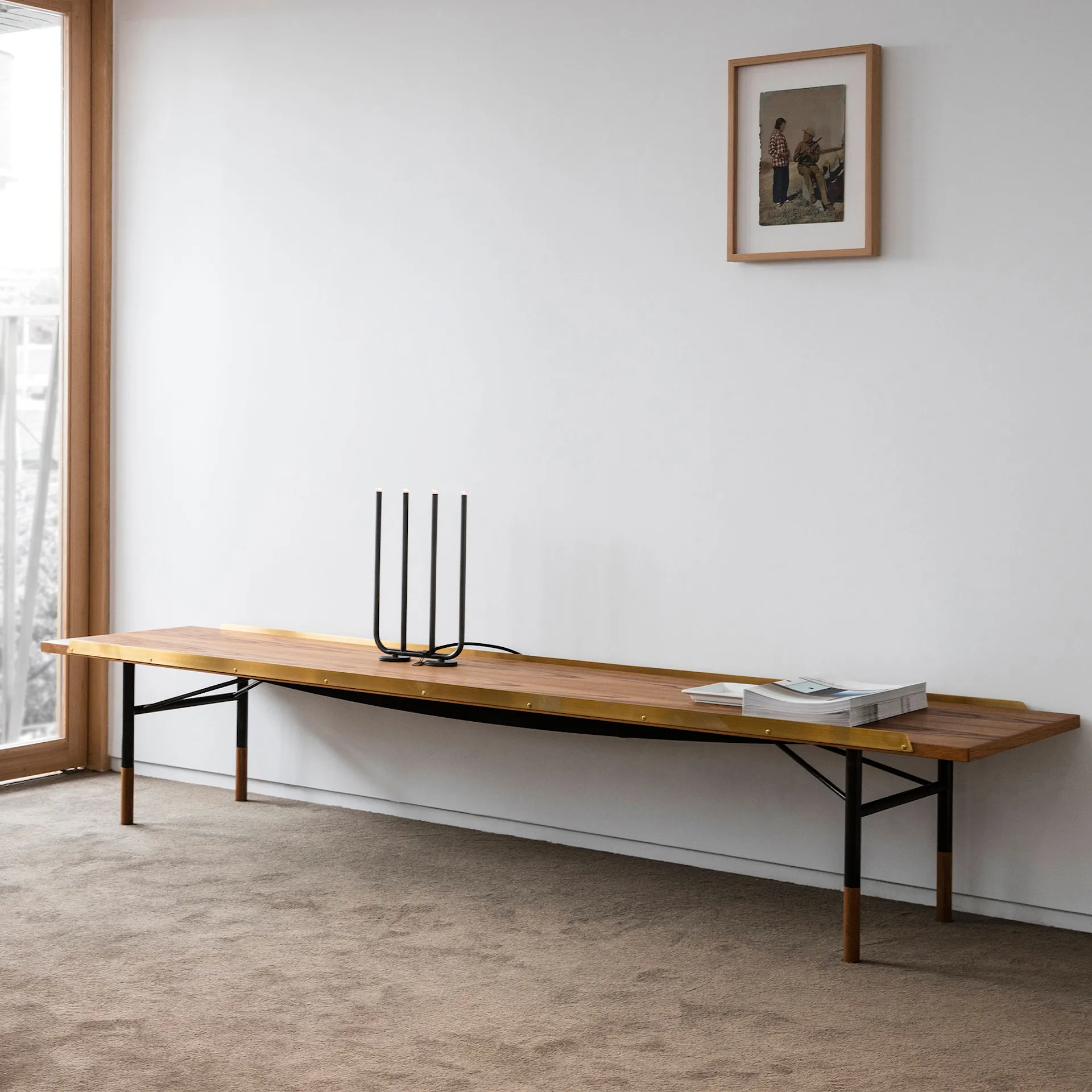 Table Bench Large, With Brass Edges, Oak, Black Steel - House of Finn Juhl - Finn Juhl - NO GA