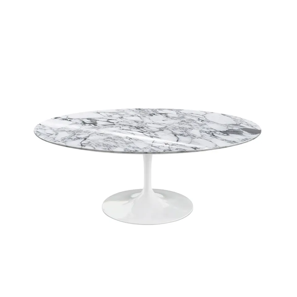 Saarinen Oval Table - Coffee table, White frame, glossy white Arabescato marble top