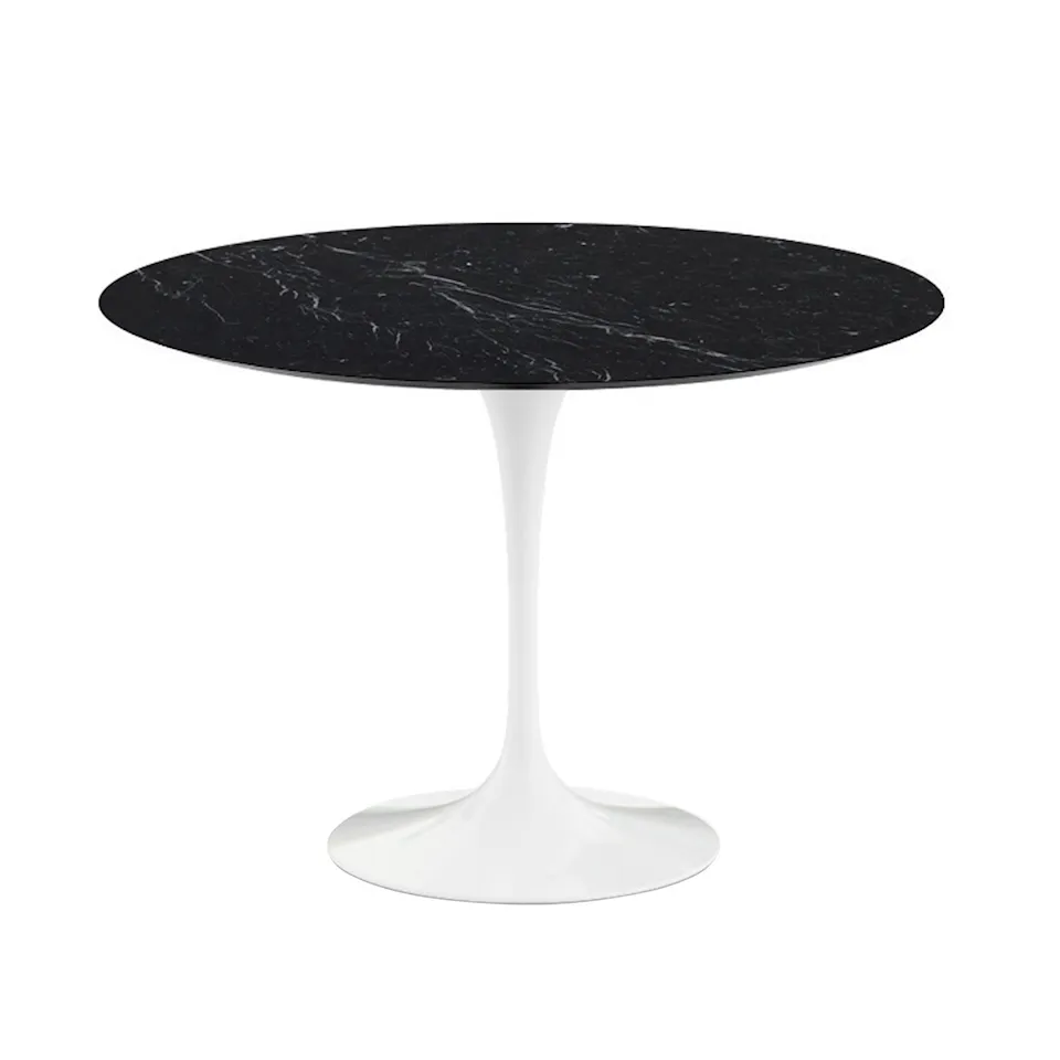 Saarinen Round Table - Dining table, Ø 107 cm, White frame, glossy black Marquina marble top