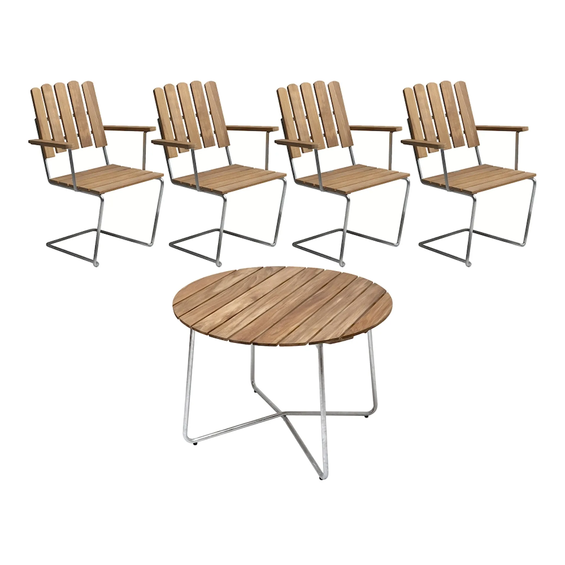 The classic series - 9A Table & 4 pcs A2 Armchairs - Grythyttan Stålmöbler - NO GA