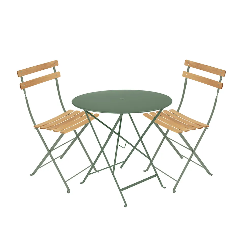 Bistro dining set table 77cm & 2 wood chairs