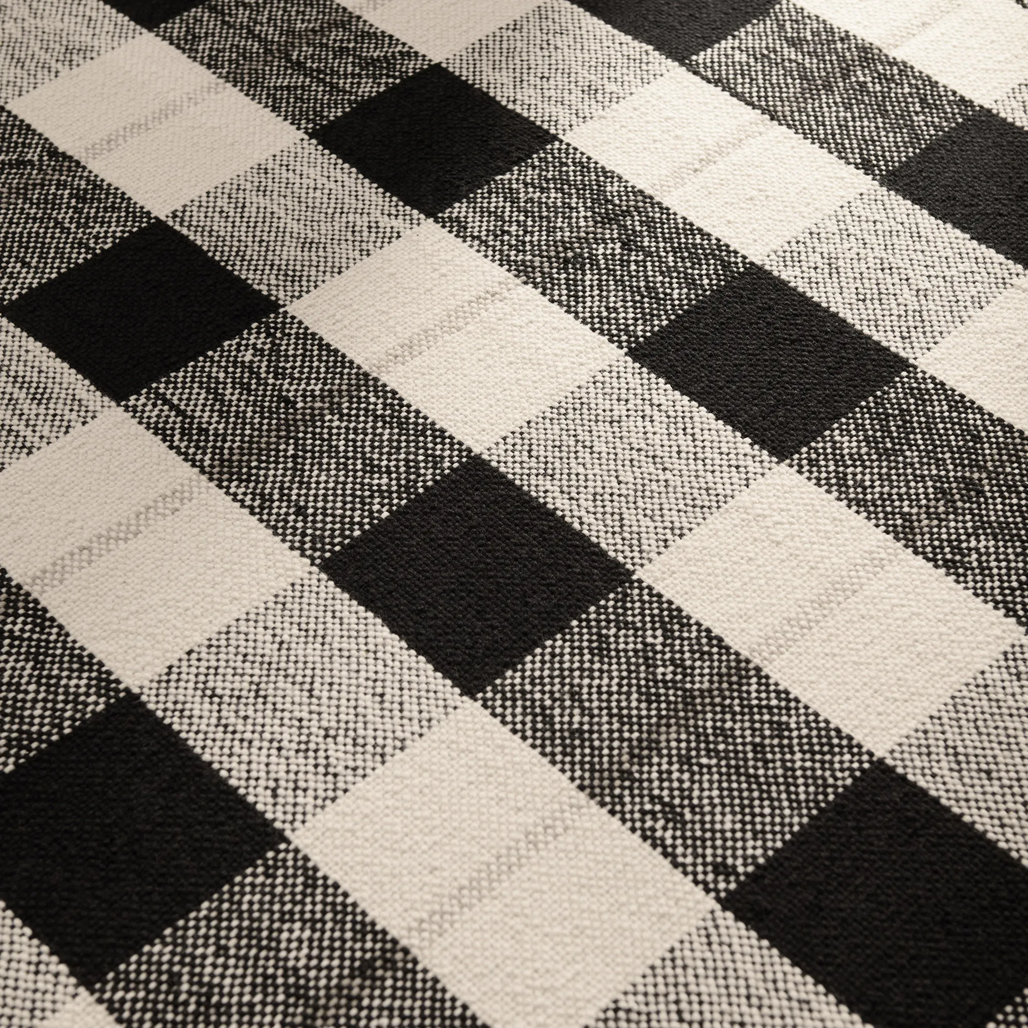 Plaid Black/Cream Wool Rug - 5