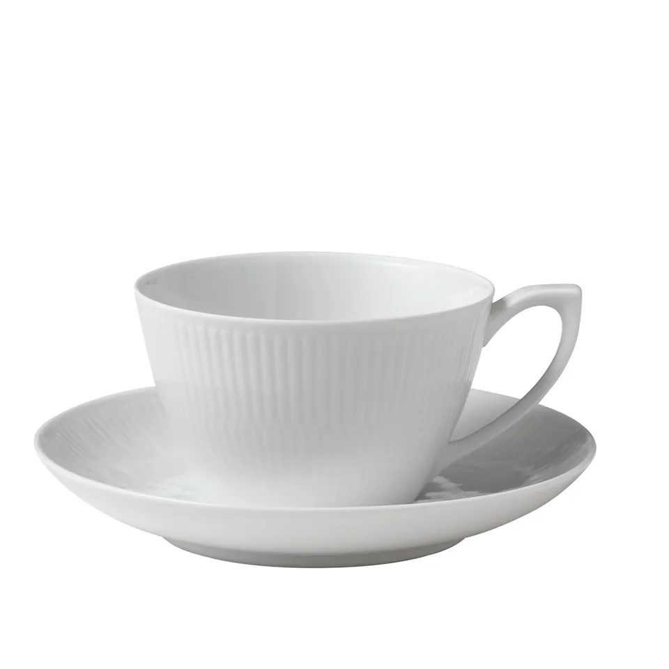 White Fluted Tea Cup & Saucer 28 cl