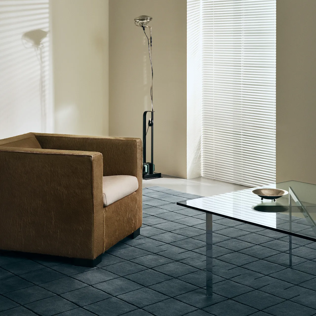 Grid Faded Blue/Black Wool Rug