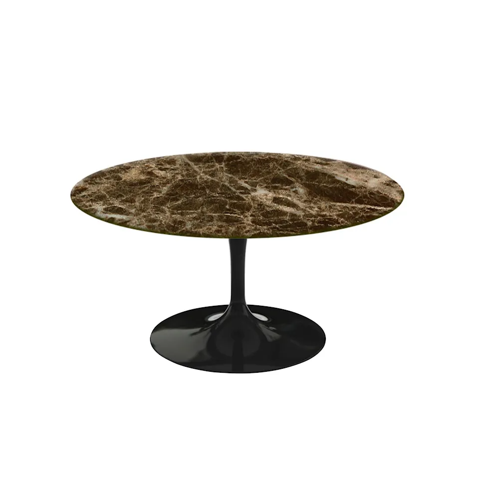 Saarinen Round Table - Coffee table, Black frame, glossy brown Emperador marble top, H: 38, Ø 91