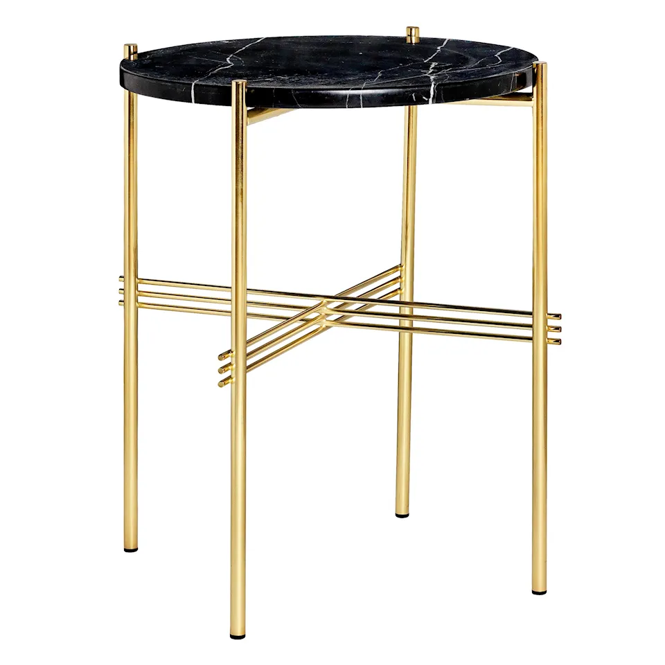 TS Coffee Table Ø 40 H. 51, Top: Nero Marquina Marble, Base: Brass