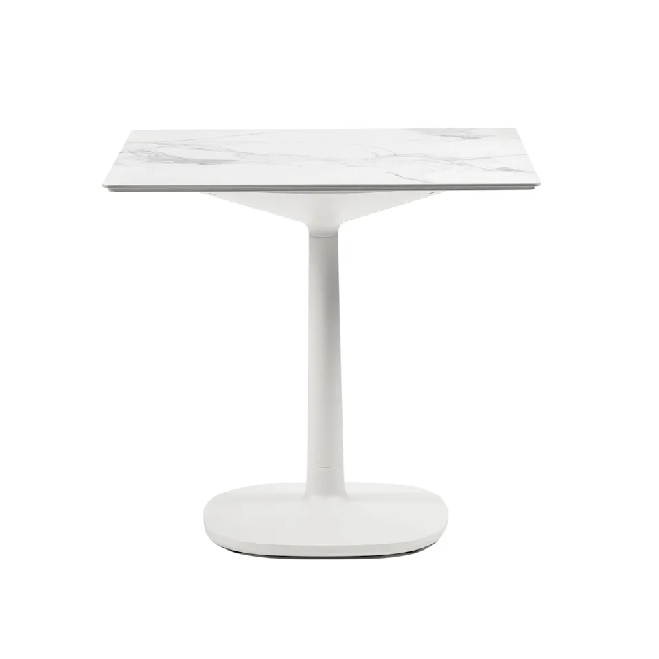 Multiplo Table 4075, White Marble Finish, Square: 99x99, Rounded: 25 cm