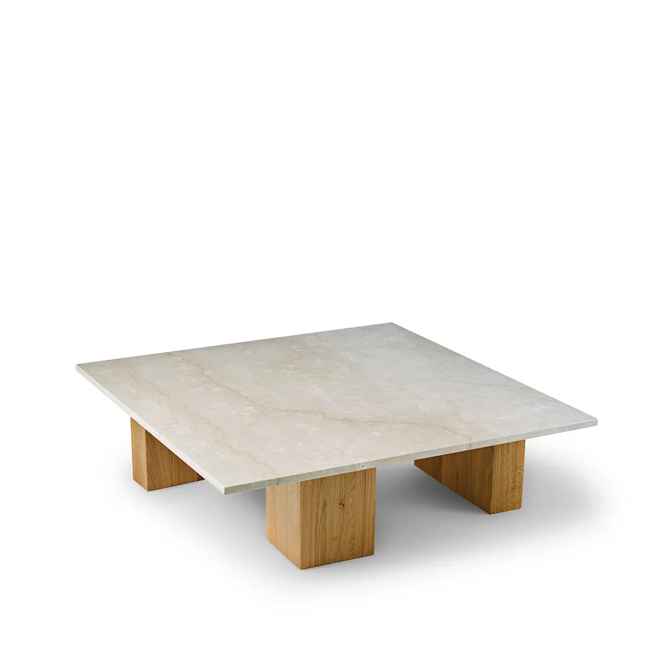 Puzz coffee table, 100x100, Travertine Sand, Oak Oiled base, Top 20 mm