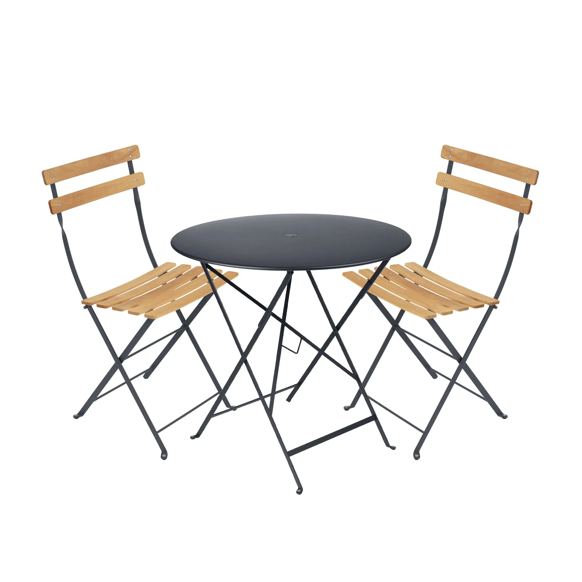 Bistro dining set table 77cm & 2 wood chairs - 1