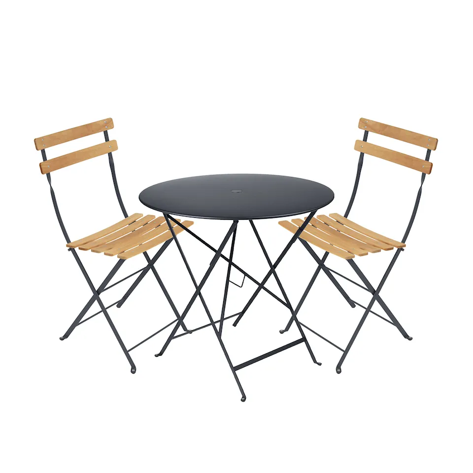 Bistro dining set table 77cm & 2 wood chairs