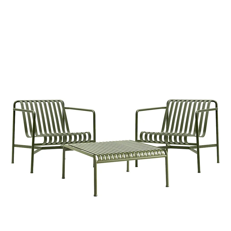 Palissade lounge group med 2 lounge chairs & low garden table