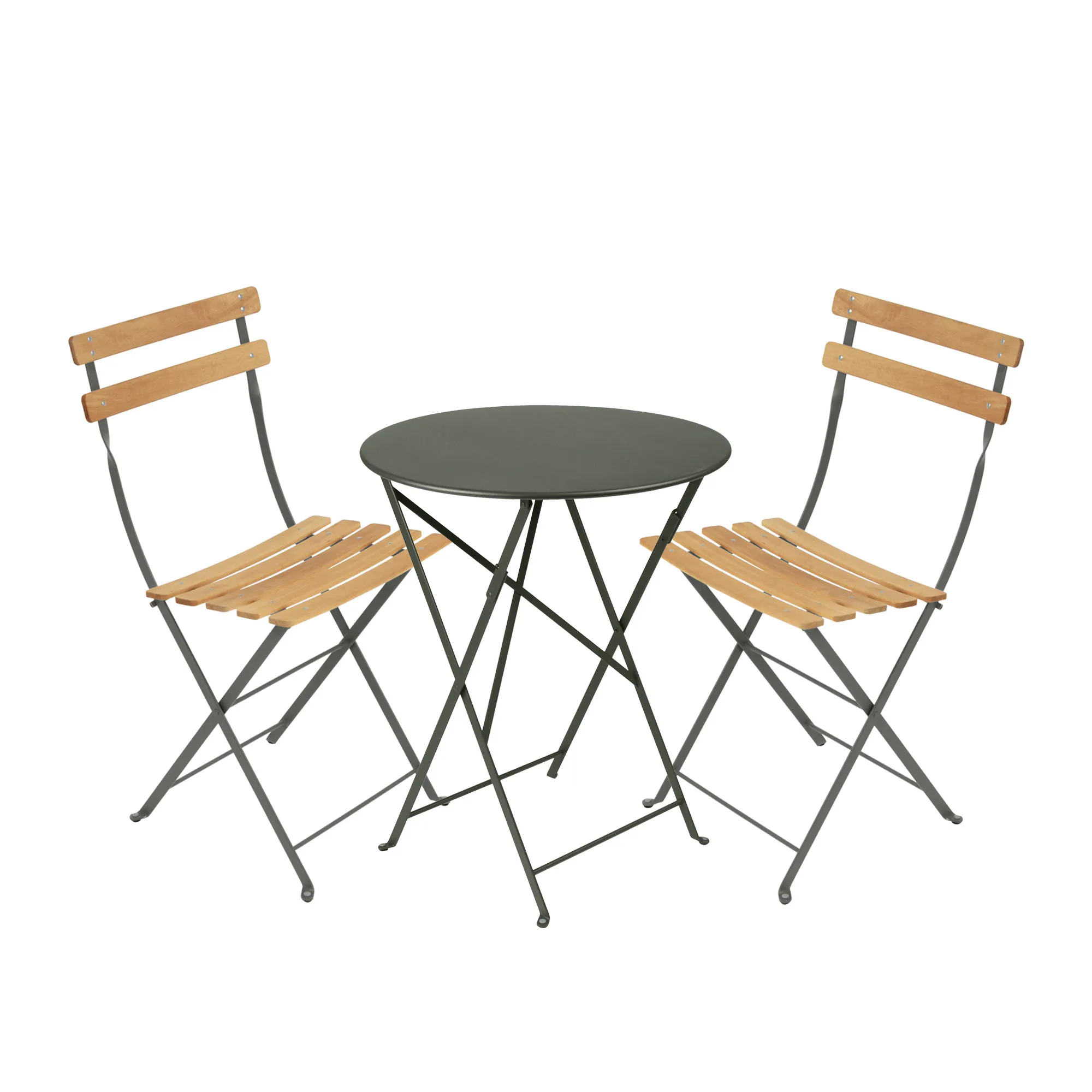 Bistro dining set Ø60cm & 2 wood chairs - 1