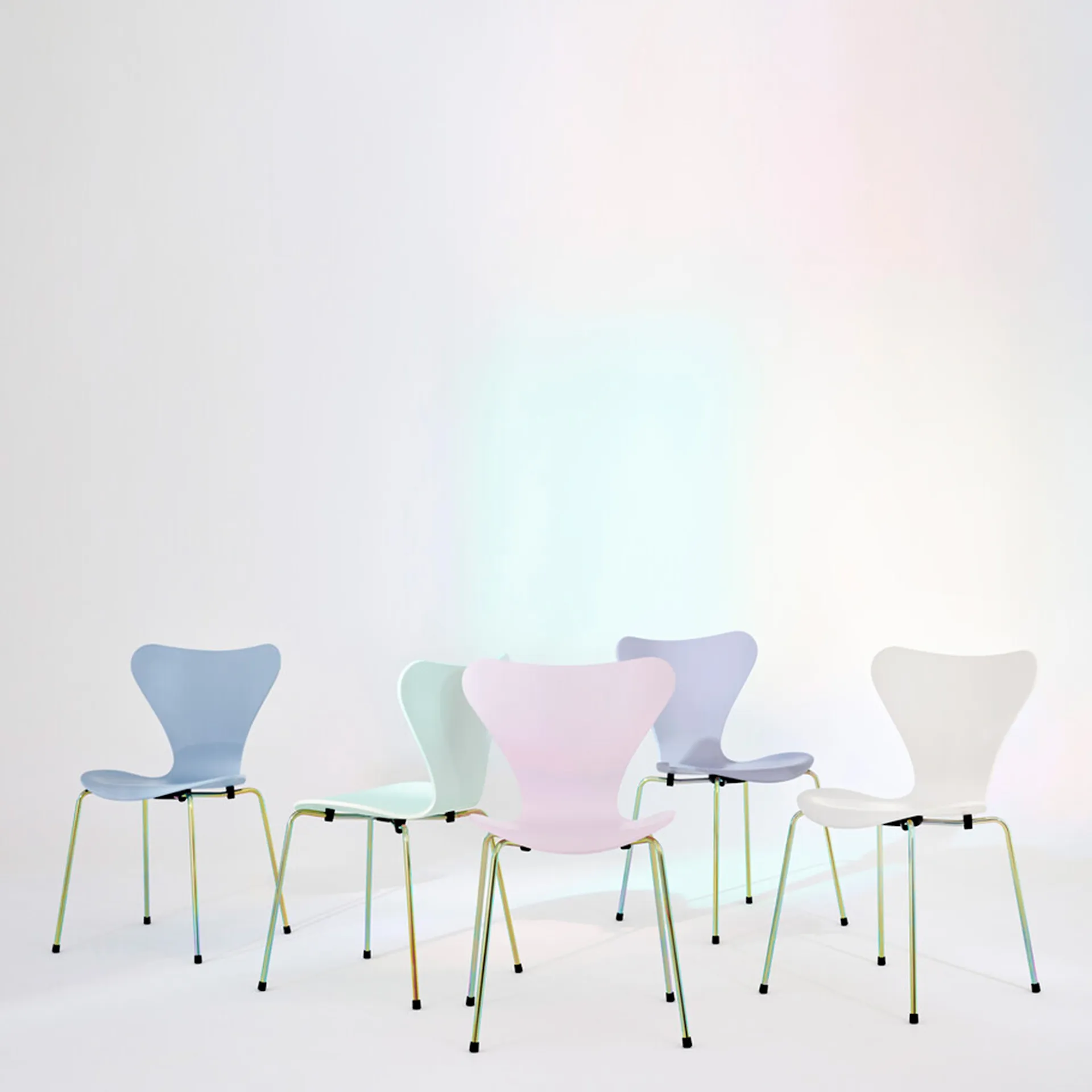 Sjuan 3107 chair steel frame rainbow 7:14 AM - Fritz Hansen - Arne Jacobsen - NO GA