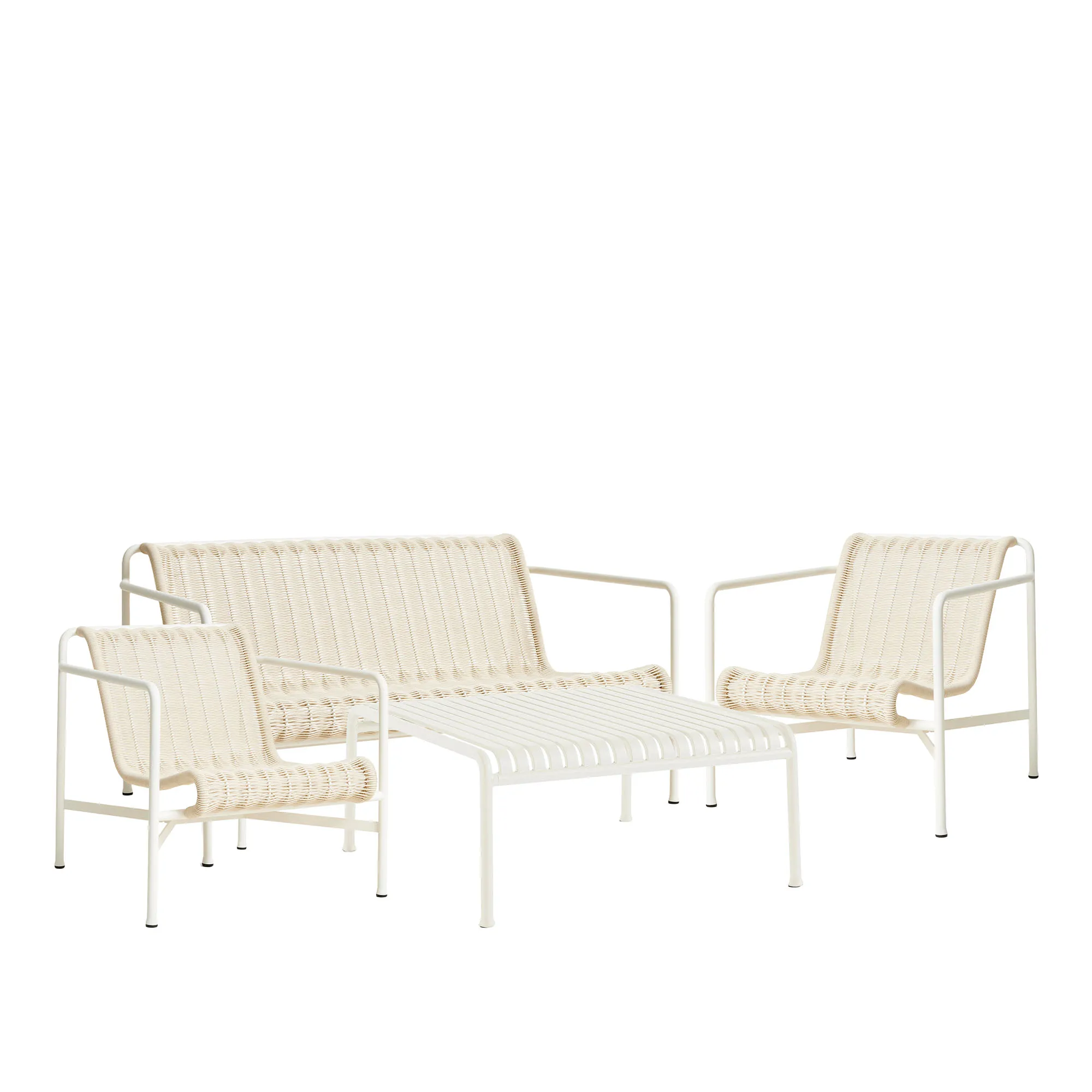 Palissade cord loungegroep med loungebank, 2 loungestoelen & laag houtdgårdstafel - 1