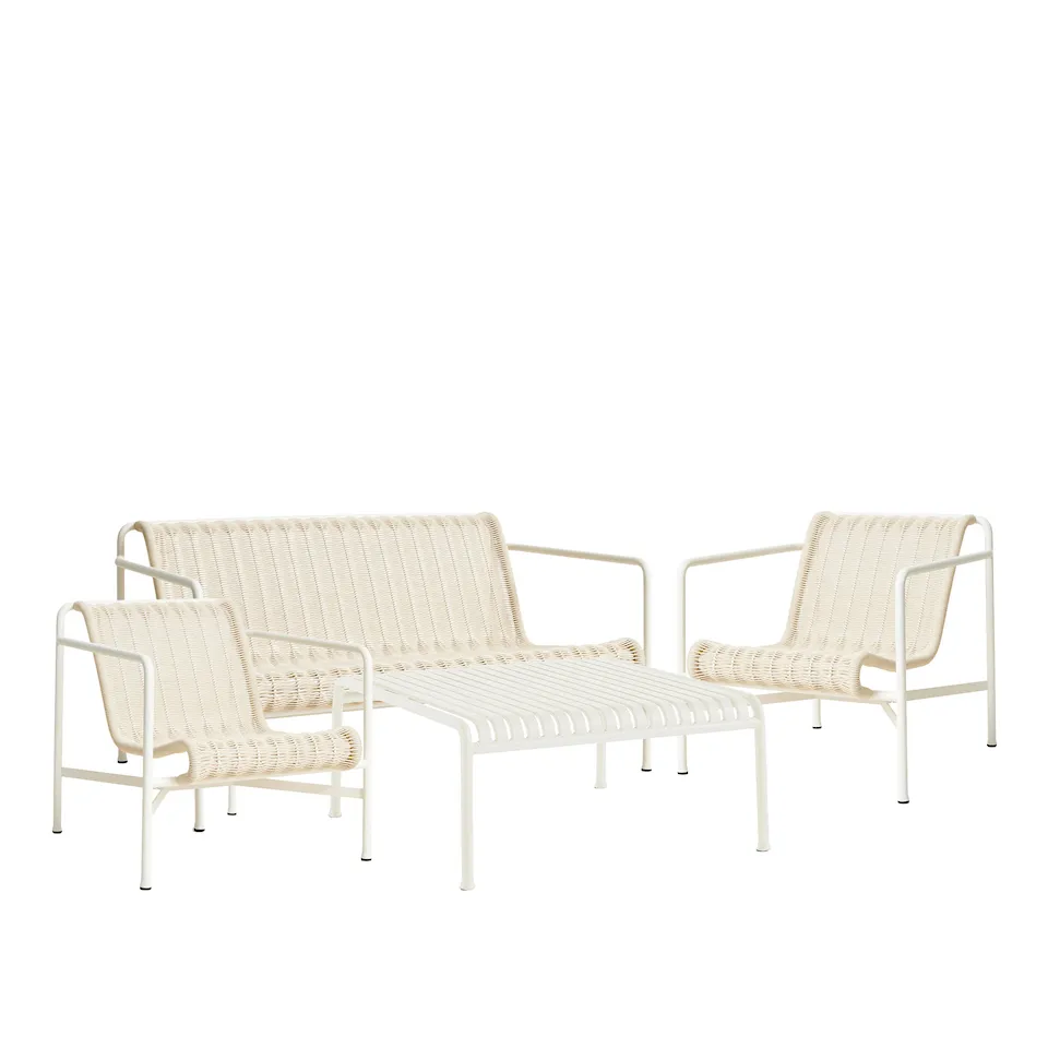 Palissade cord loungegroep med loungebank, 2 loungestoelen & laag houtdgårdstafel