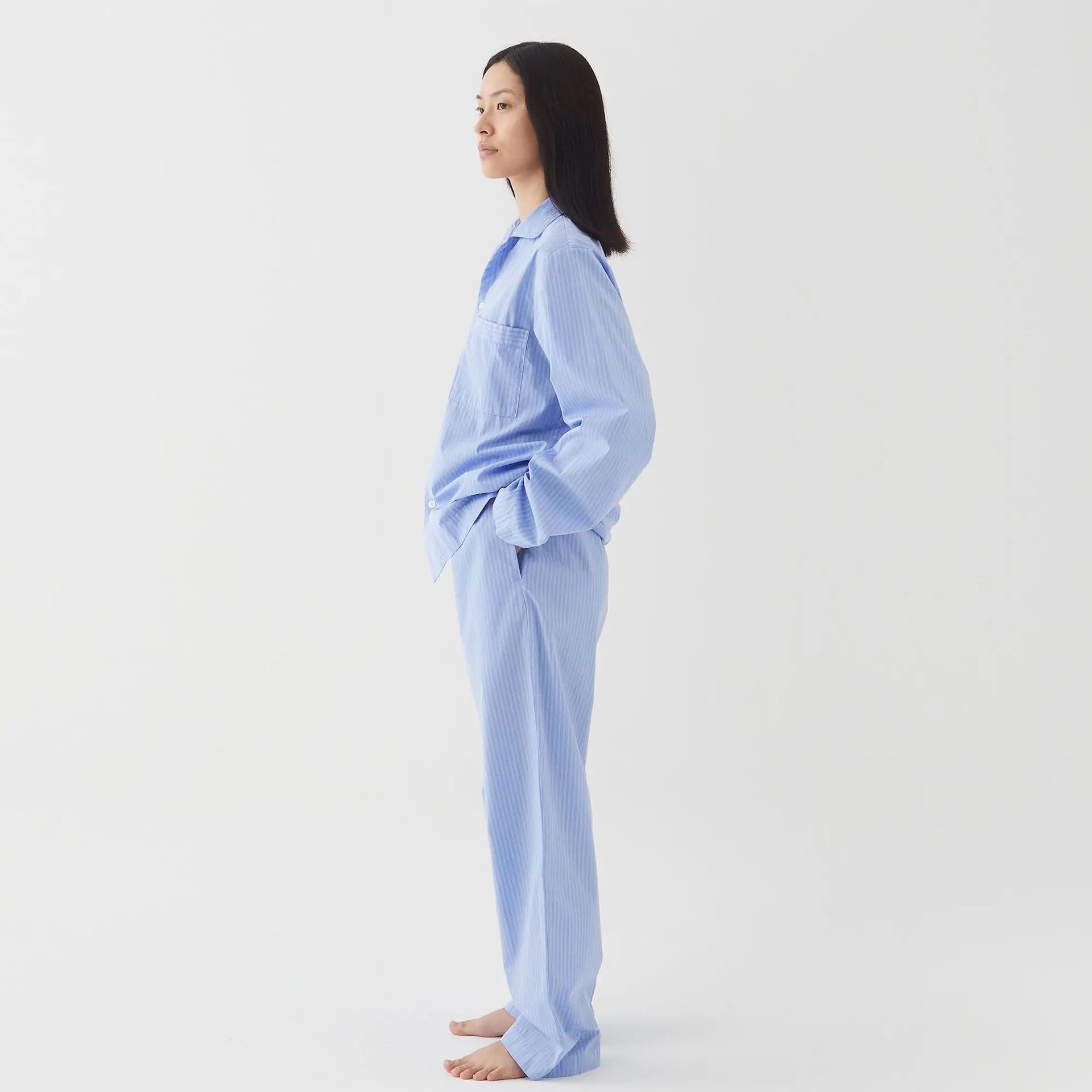 Poplin Pyjamas Shirt Blue Pin Stripes - TEKLA - NO GA