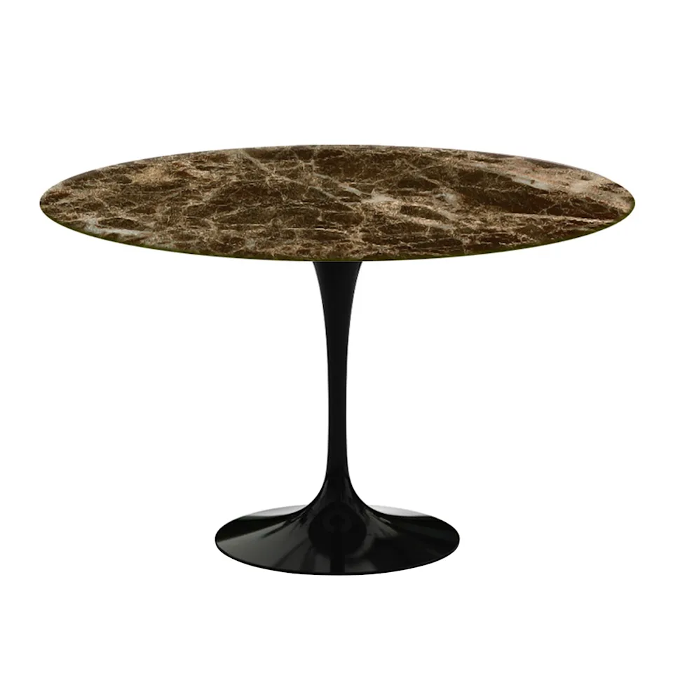 Saarinen Round Table - Dining table, Ø 120 cm, Black frame, top in matt brown Emperador marble