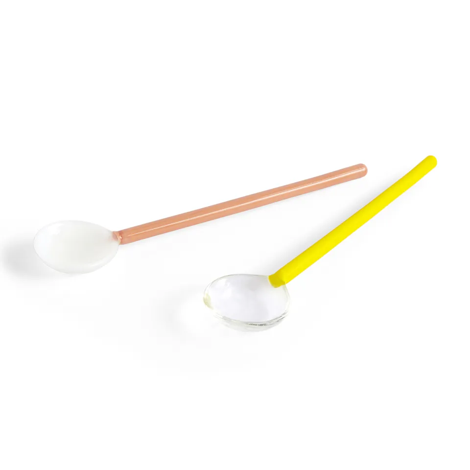 Glass Spoons Round Set of 2 - Bright yellow and brown