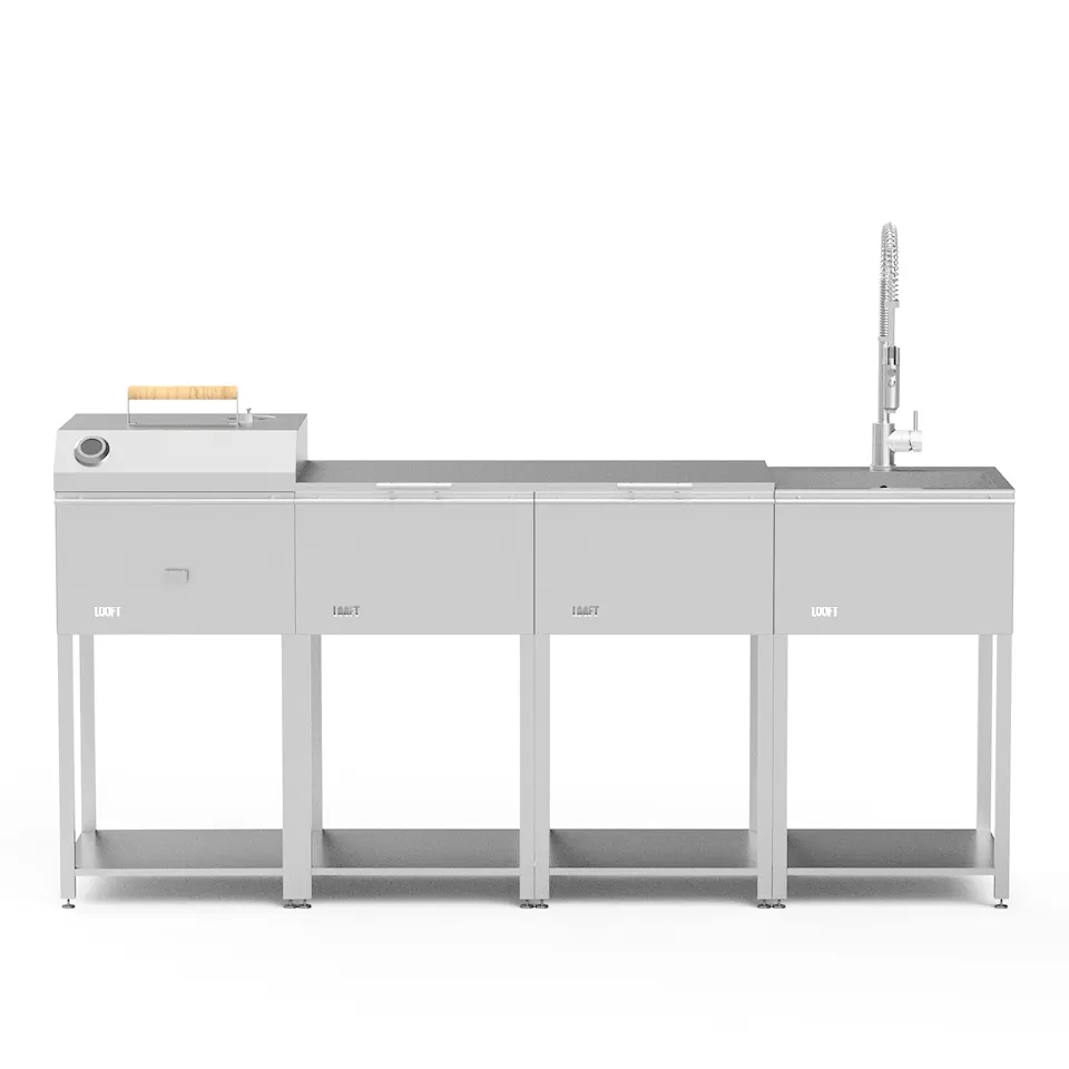 Combinatie C buitenkeuken met houtskoolgrill en spoelbak