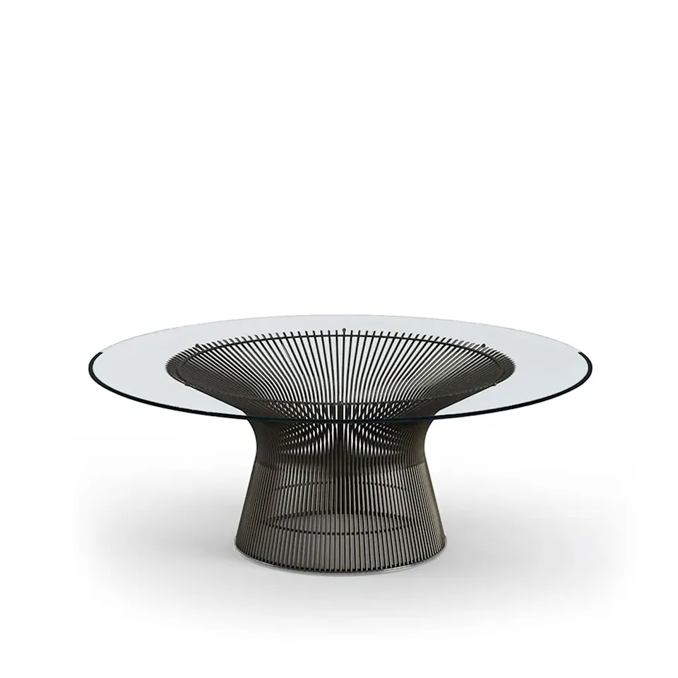 Platner Coffee Table, base in Bronze metallic, Ø 107 cm, top in Clear glass