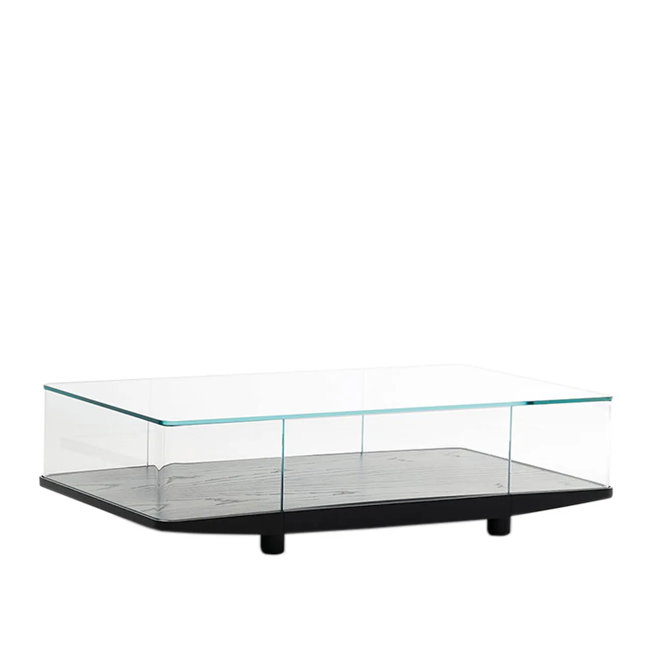 COR01 Collector Low table, Glass and Black Ash, Base: Flush recessed mirror