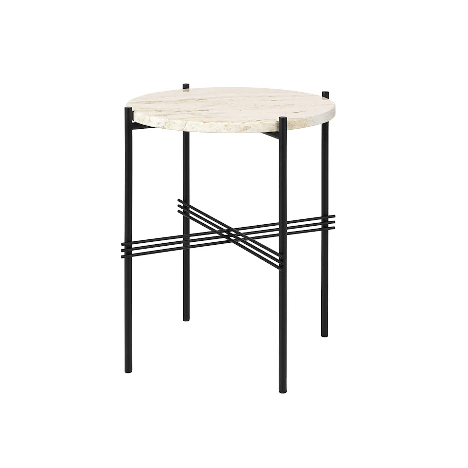 TS Travertine Side Table Ø 40, Base Black, Top White Travertine