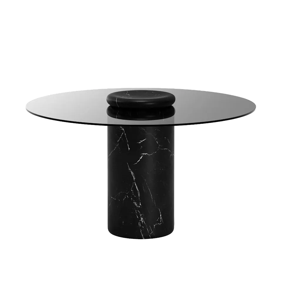 Castore dining table Ø130, Nero Marquina / smoked glass