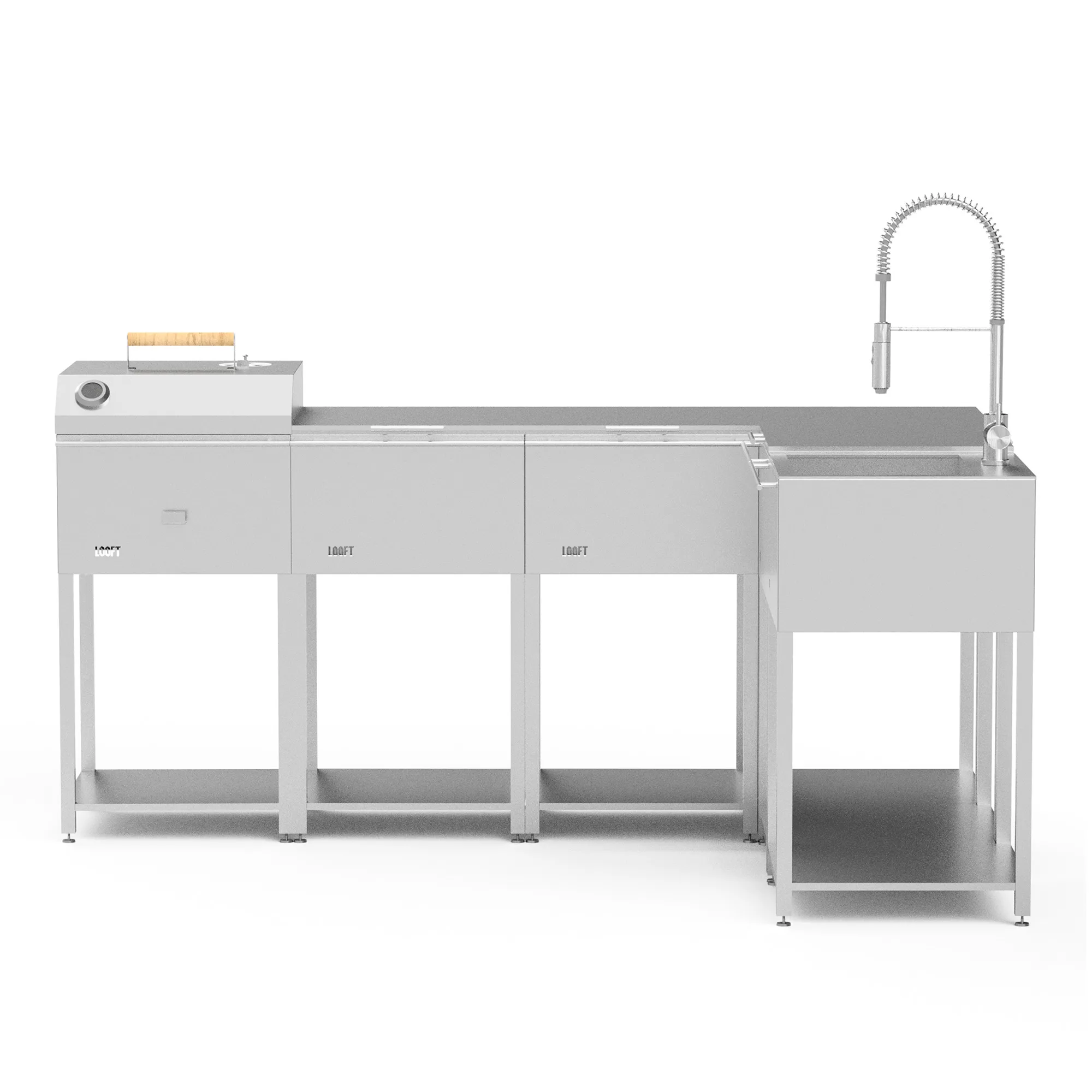 Combinatie L buitenkeuken met houtskoolgrill en spoelbak - 1