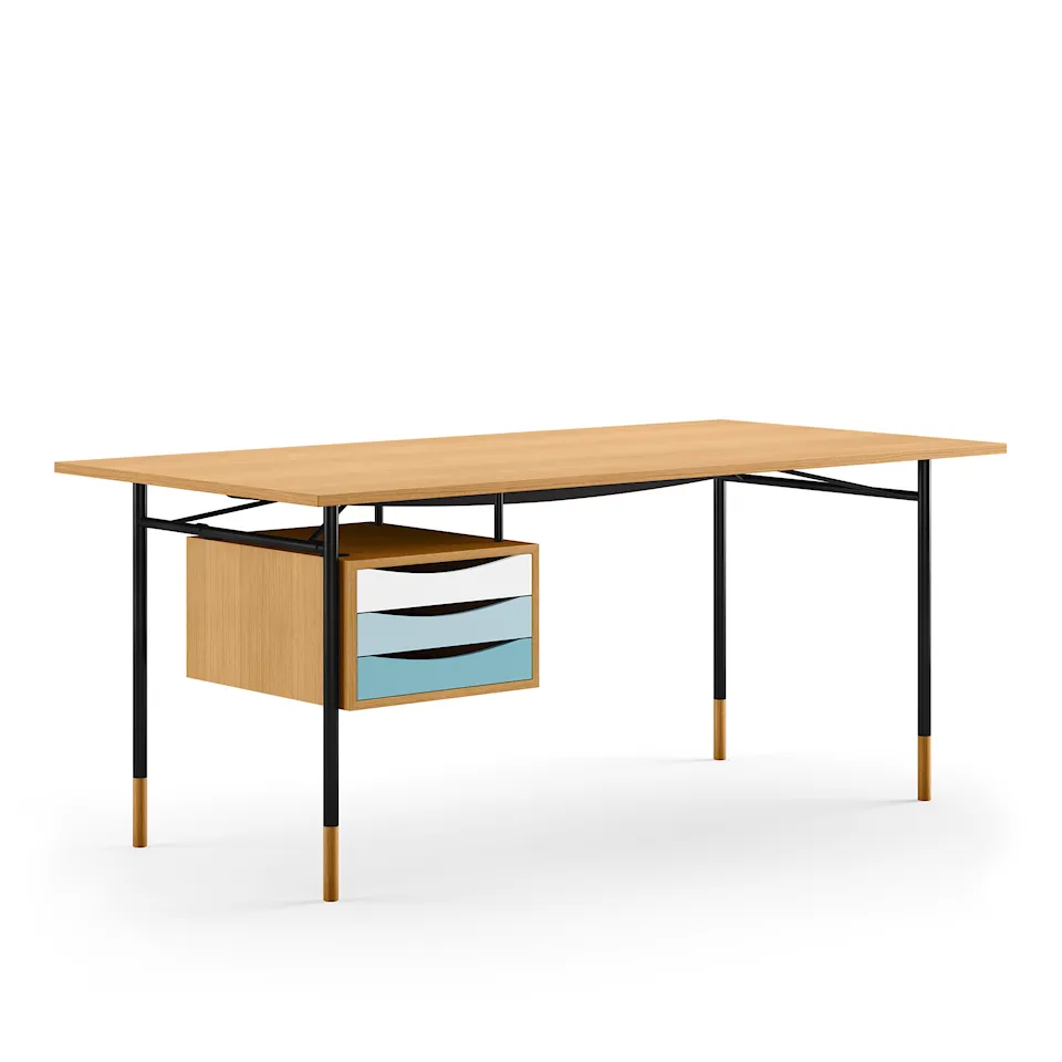 Nyhavn Desk, 170 cm, with Tray Unit, Oak Dark Oil, Black Steel, Cold