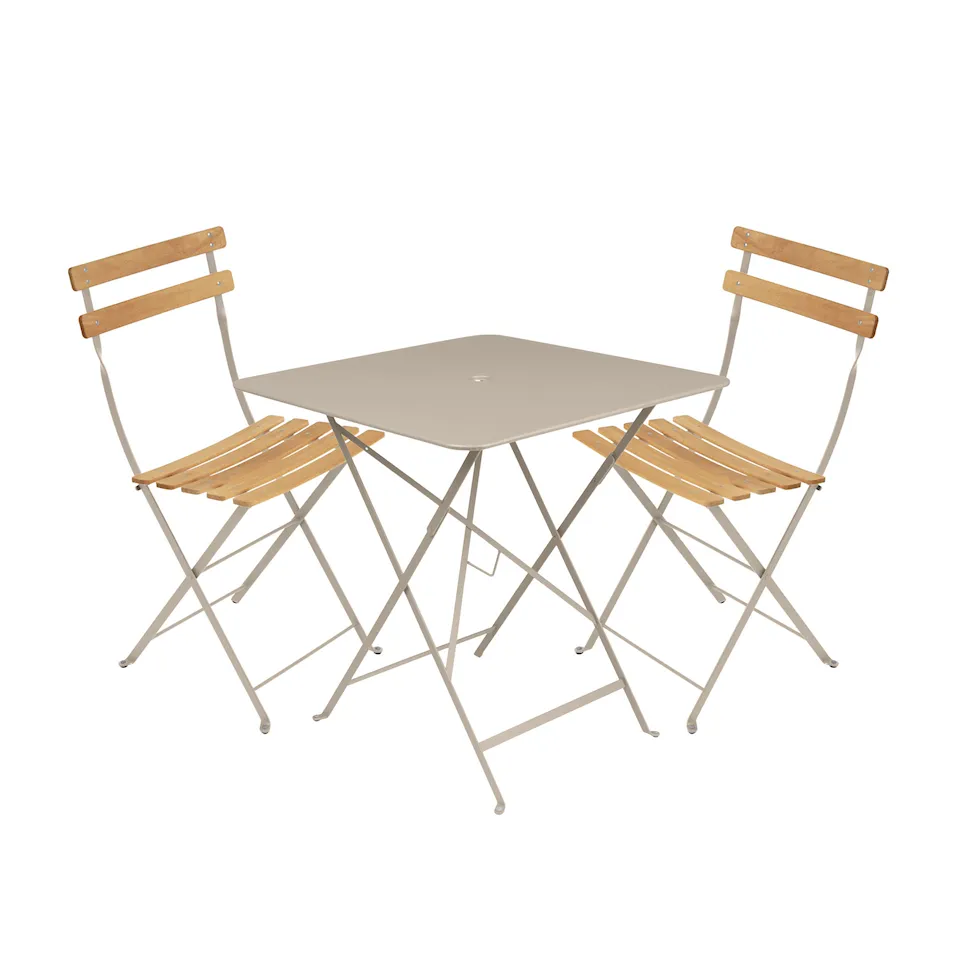 Bistro eetgroep tafel 71cm & 2 hout stoelen