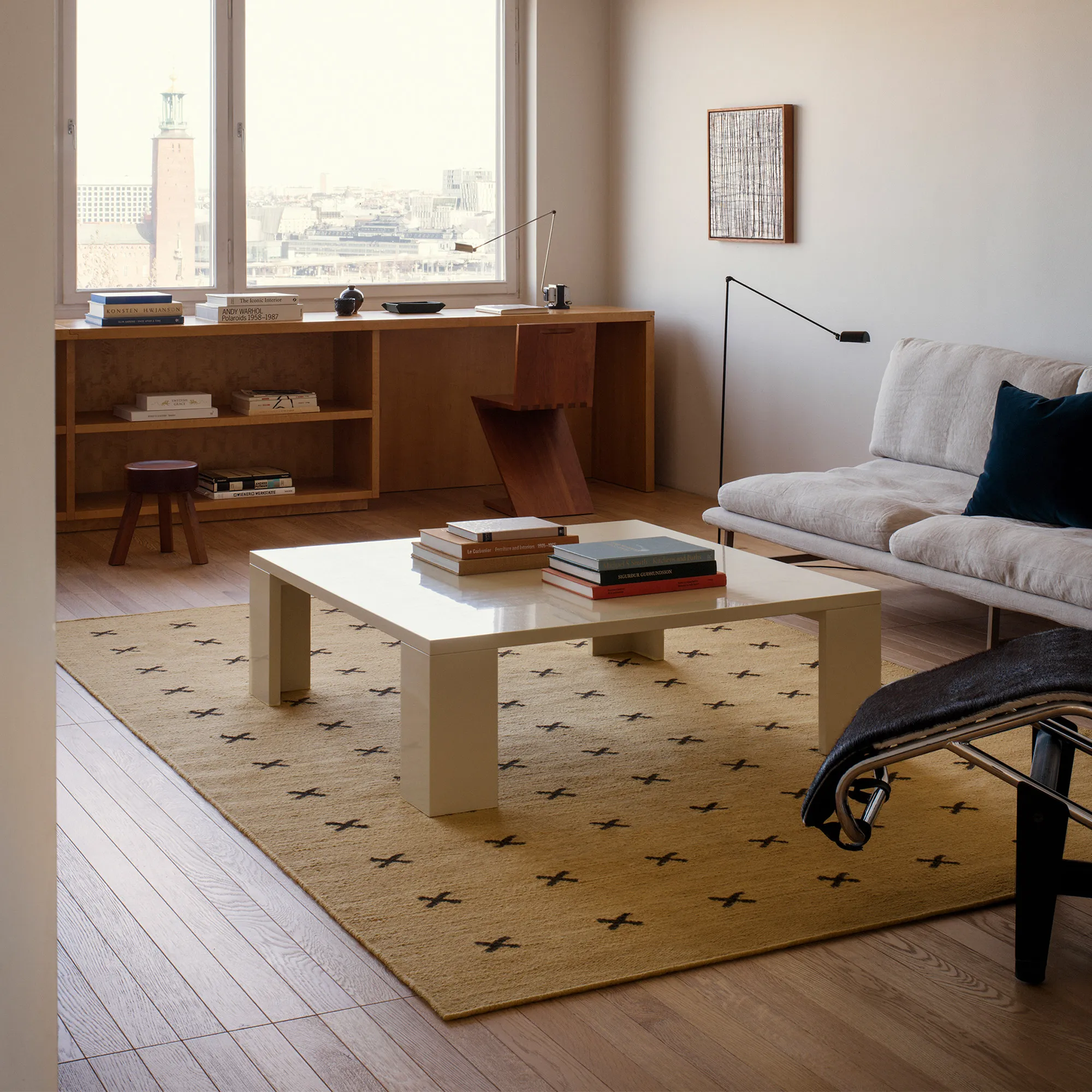 Cross Mustard/Dark Brown wool rug - 2