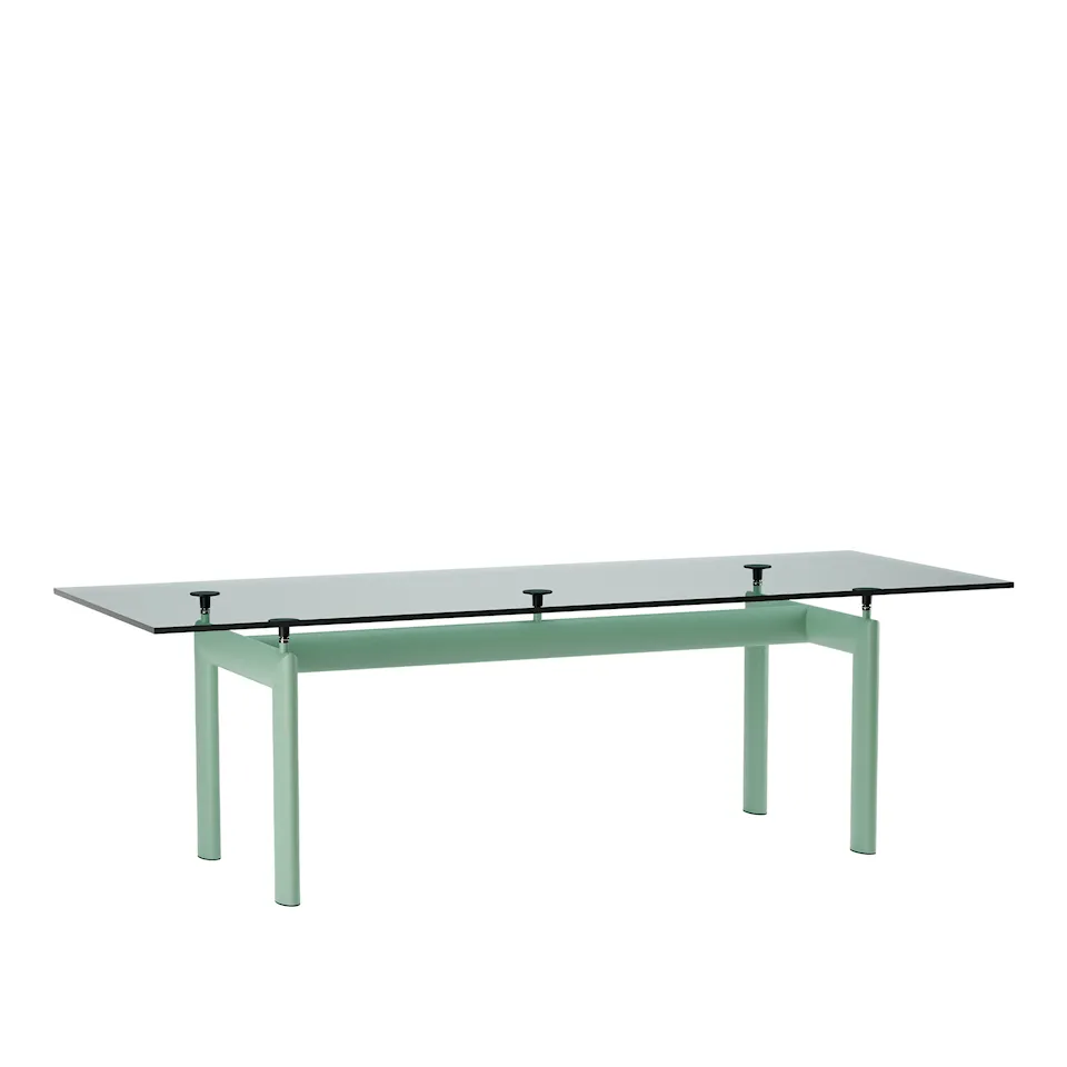 LC6 Table, Green Enamel Steel Base, Clear Glass, 225 X 85 cm