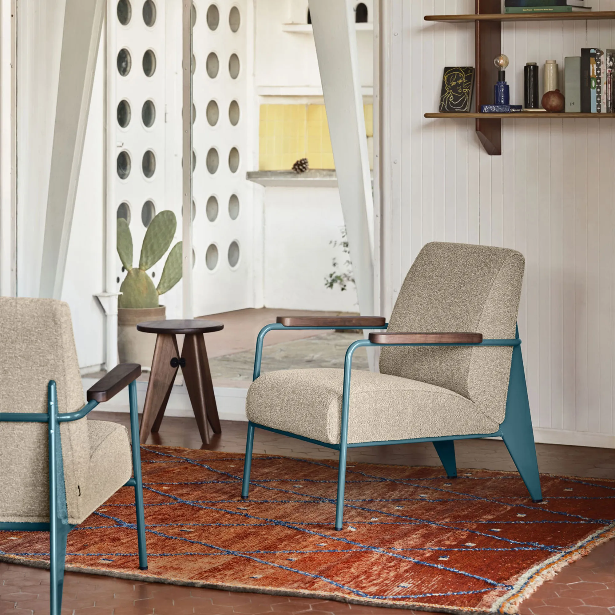 Fauteuil de Salon Armchair Prouvé Bleu Marcoule