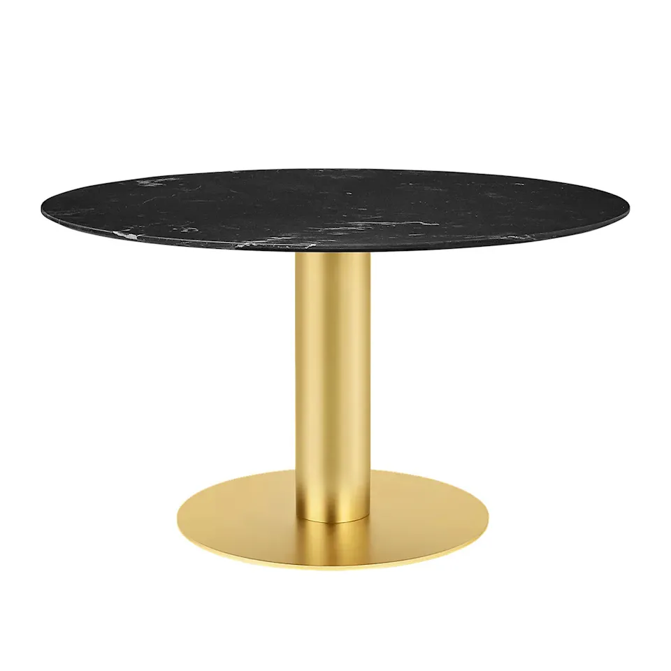 GUBI 2.0 Dining Table, Ø 130 cm, Top: Marble - Nero Marquina, Base: Brass