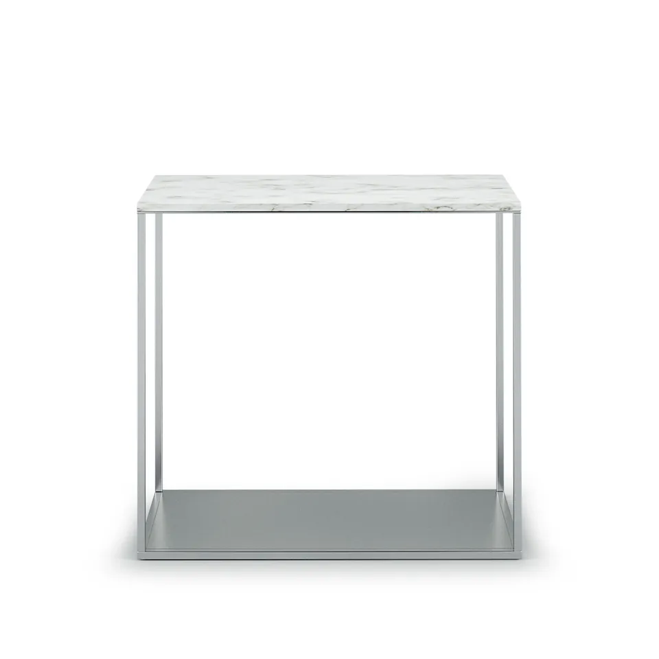 York Sidetable Frame, Brushed Stainless Steel, White Marble Top