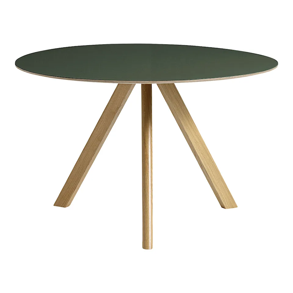 CPH20 2.0 Table Lacquered Oak Frame Ø120 X H74  Green Linoleum Tabletop Lacquered Edge