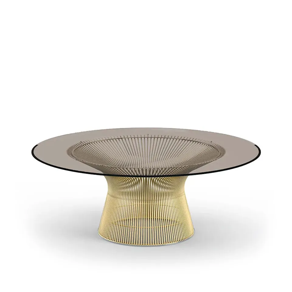 Platner Coffee Table - 18k guld, Ø 91,5 cm, skiva i Bronsfärgat glas