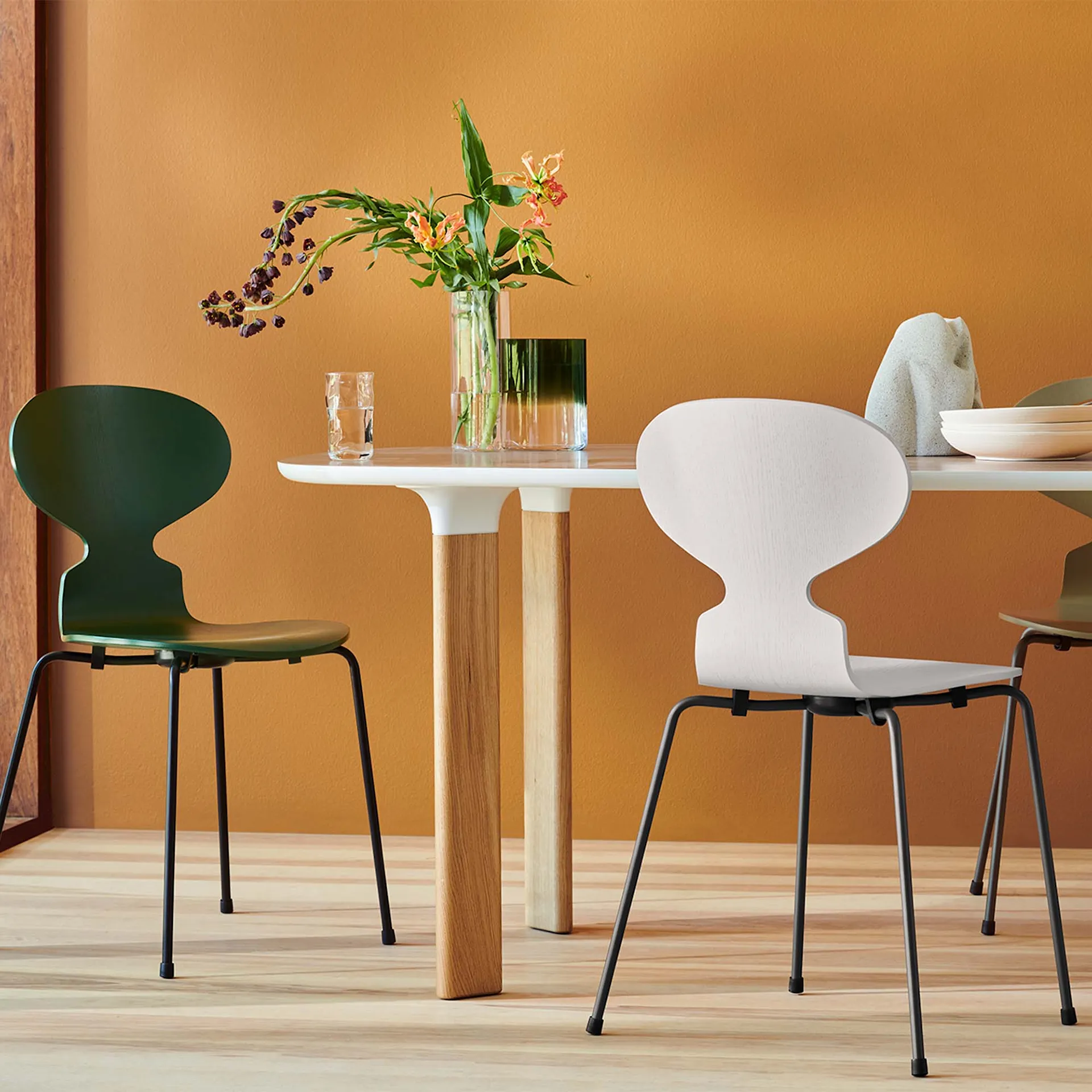 Ant 3101 colored ash veneer steel frame silver gray - Fritz Hansen - Arne Jacobsen - NO GA