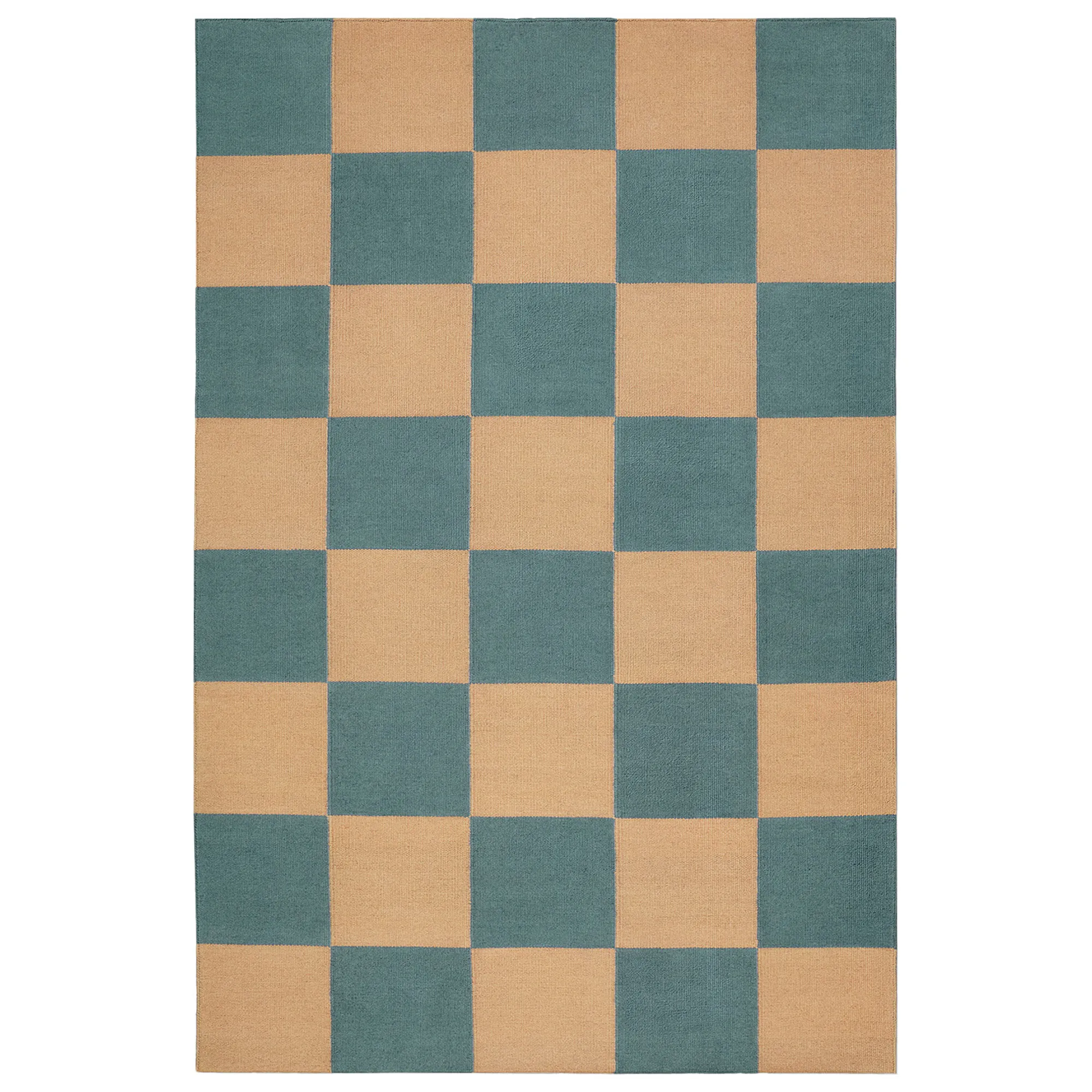 Square Blue/Coral Wool Rug - 1
