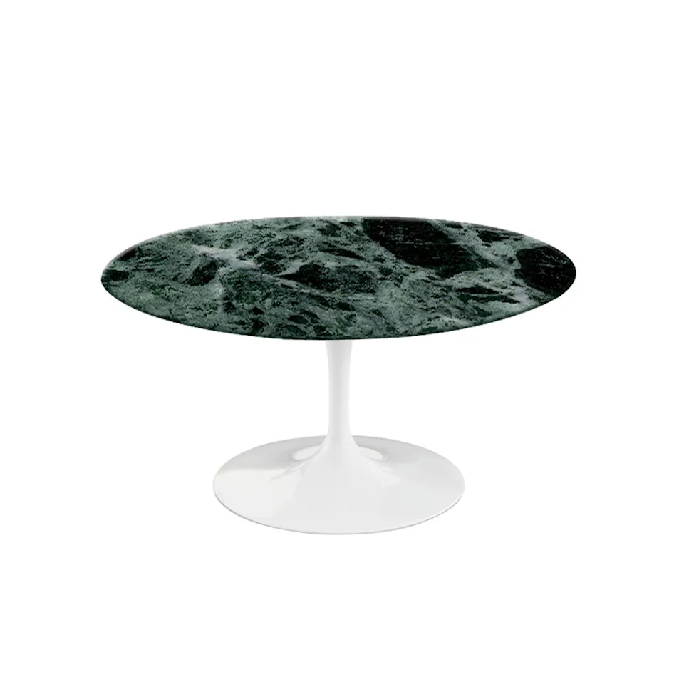 Saarinen Round Table - Coffee table, White frame, matt green Alpi marble top, H: 38, Ø 91