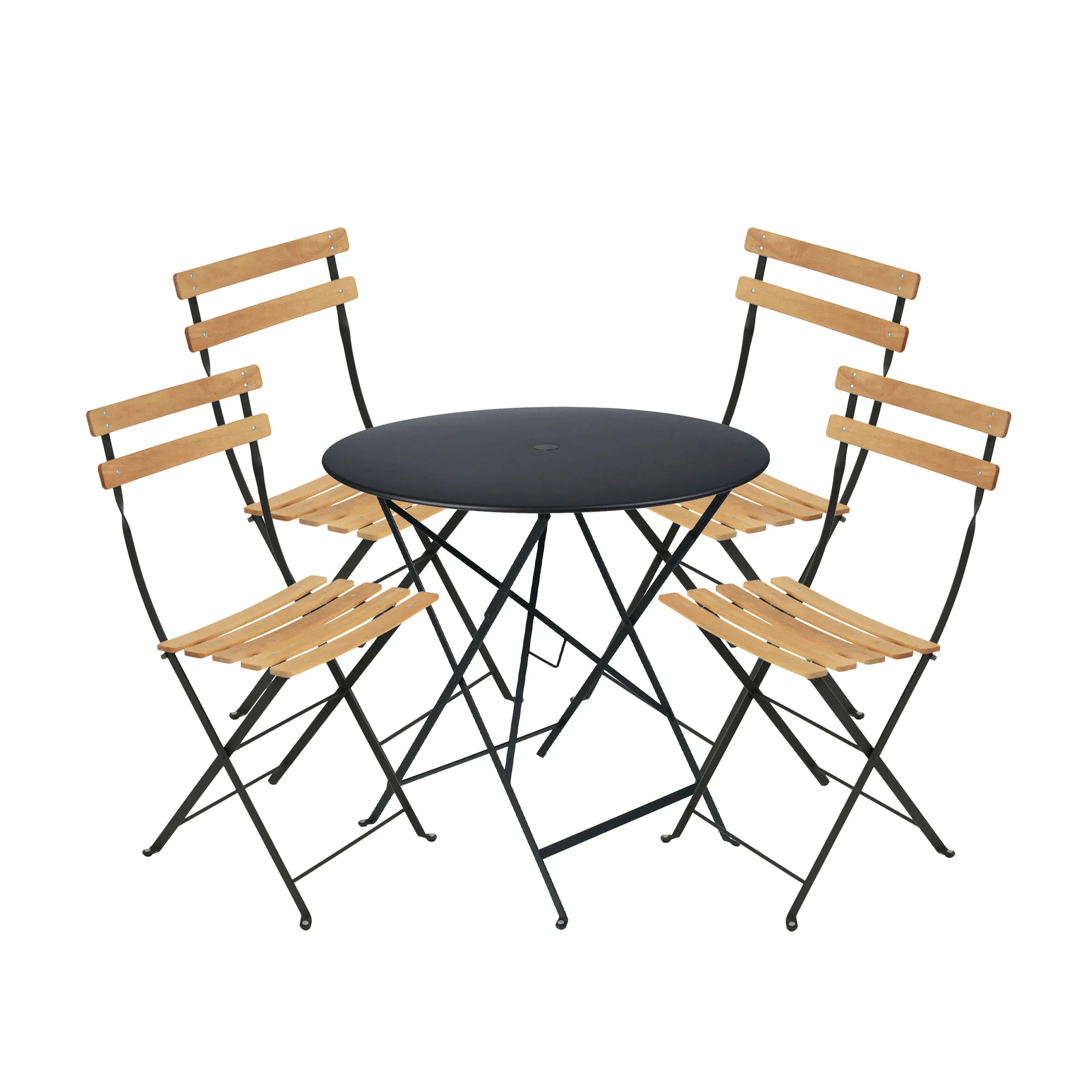 Bistro ruokaryhmä pöytä 77cm & 4 puu tuolit - 1