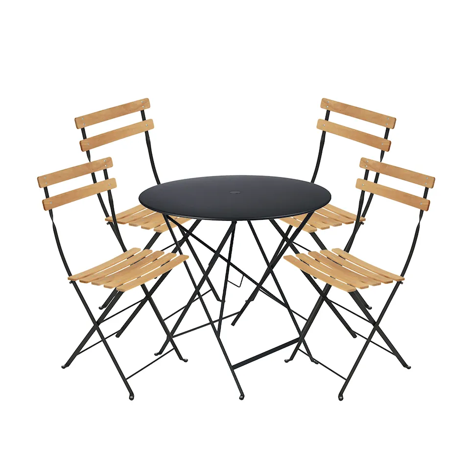 Bistro ruokaryhmä pöytä 77cm & 4 puu tuolit